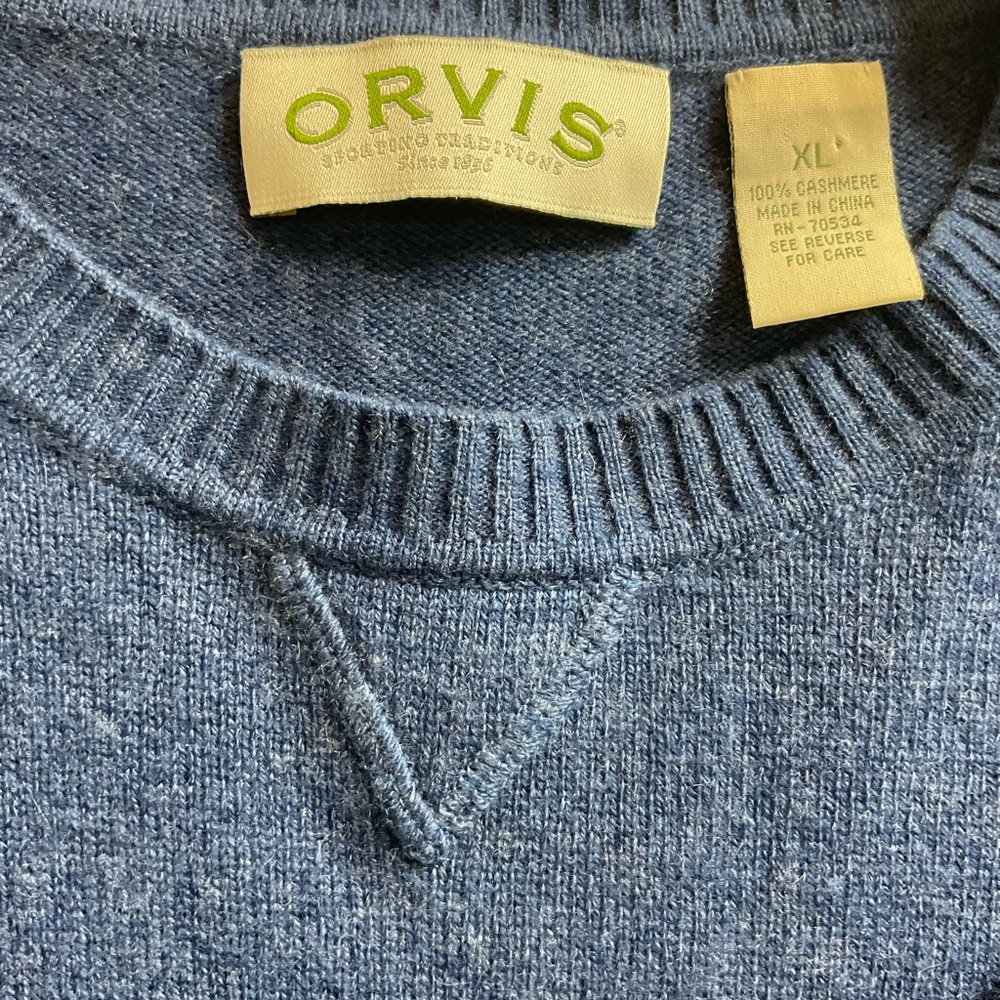 Orvis Sweater Mens Size XL Blue 100% Cashmere Crew Neck Pullover - Picture 8 of 8